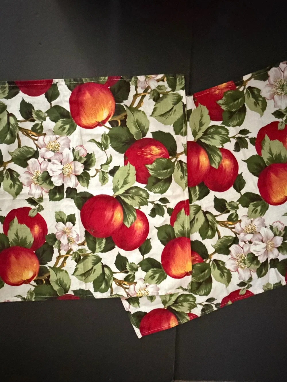 Fruit Print Napkin or Fabric Square - Red Peach/ Apple Floral set of 5